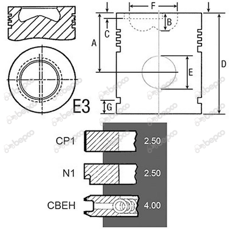 Piston+segmenti motor tractor Fiat VPB3855,  23/32-254, 32-254,  90 158 700, 1902443, 1930186, 153634133, 87-247800-00, 90158700, 0083500