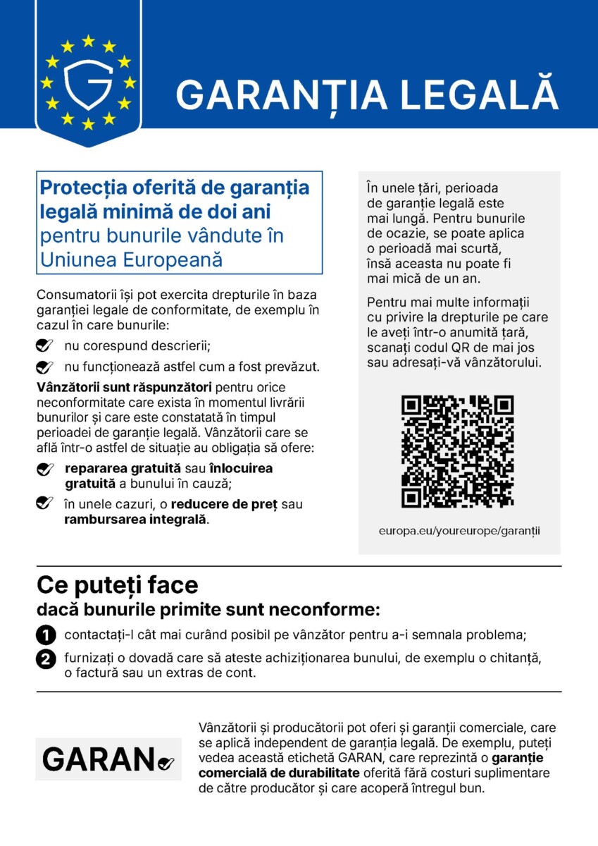 Notificare oficiala UE privind garantia legala de conformitate